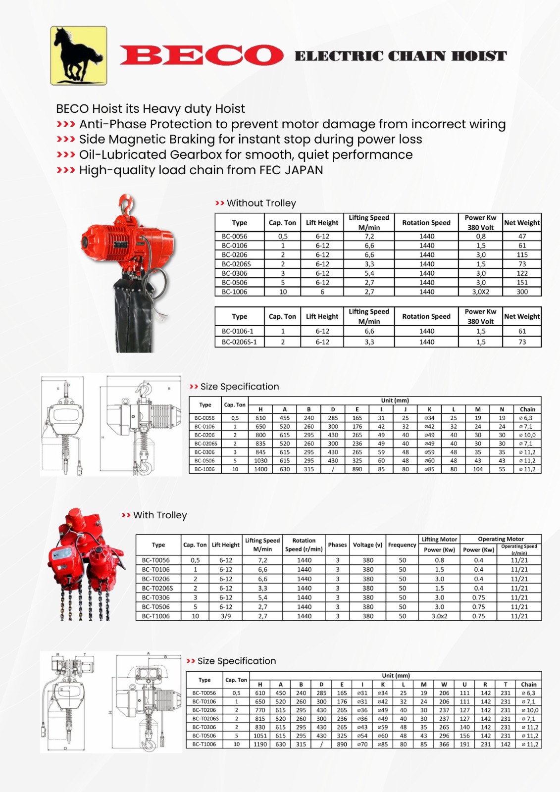 Beco hoist specification